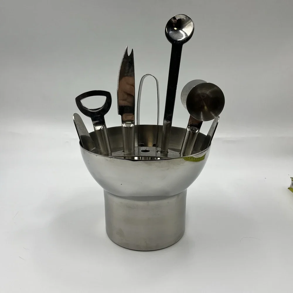 Crate & Barrel Bar Tool Set Stainless Steel With Ice‎ Bucket